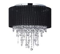 Relaxdays Plafonnier Cristal, Lampe avec Abat-Jour en Organza, Douille G9, 5 Ampoules, 39 x 40 cm, Noir/argenté