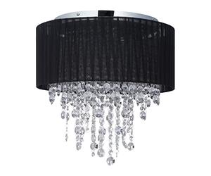 Relaxdays Plafonnier Cristal, Lampe avec Abat-Jour en Organza, Douille G9, 5 Ampoules, 39 x 40 cm, Noir/argenté