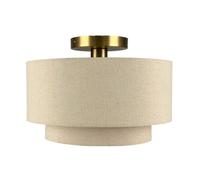 Relaxdays Plafonnier, lin et métal, H x D : 24 x 35 cm, E27, lampe de plafond salon, chambre, beige/bronze