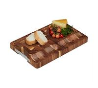 Relaxdays Planche à découper en Bois Massif, Acacia, ménage Vos Lames, avec récupérateur de jus, 40x25cm, Marron
