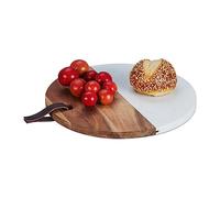 Relaxdays Planche à découper Ronde, marbre & Bois, Accessoire de Cuisine, HxD: 1,5x25 cm, à accrocher, Nature - Blanc