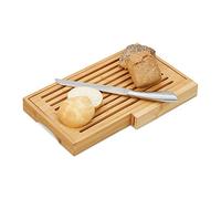 Relaxdays Planche à pain en bambou, range-couteaux avec couteau inox, HxlxP: 4x40x24 cm, nature