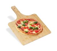 Relaxdays Planche à Pizza, Bambou, 50x38 cm, carrée, spatule, Bords arrondis, avec poignée, Planche, Nature
