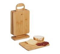 Relaxdays Planches à découper avec Support, Lot de 6, Petites planchettes en Bambou, 22 x 16 cm, Nature