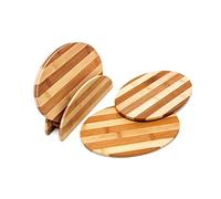 Relaxdays Planches à découper en bambou 0,5 x 25 x 18 cm Lot de 4 rayées avec support nature