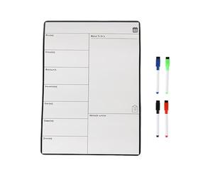 Relaxdays Planificateur hebdomadaire magnétique effaçable, 42 x 30 cm, 4 marqueurs, Blanc, pour réfrigérateur