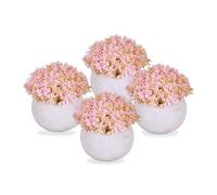 Relaxdays Plantes artificielles en Pot, Lot de 4 Fausses Fleurs, Superbe décoration de Table, HxD: 11x11 cm, Rose - Gris