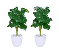 Relaxdays Plantes artificielles, Lot de 2 Fausses Fleurs, en Pot, Monstera décoratives, H x D : 33 x 20 cm, Vert - Blanc