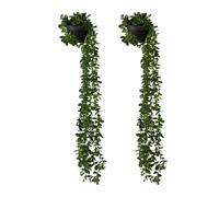 Relaxdays Plantes Artificielles Suspendues, Lot de 2, Eucalyptus Réaliste en Pot, Décor pour intérieur, Vert/Noir