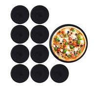 Relaxdays Plaque à pizza, lot de 10, rond, antiadhésif, tartes flambées, acier au carbone, moule, ∅ 32 cm, noir