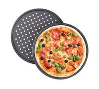 Relaxdays Plaque à pizzas, Lot de 4, Plat four perforé, Trous, Acier au carbone, Moule, Antiadhésif, Rond, ∅ 32 cm, gris