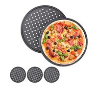 Relaxdays Plaque Pizza, Lot de 5, Ronde, perforée, antiadhésive, tartes flambées, en Acier, Moule, ∅ 32 cm, Anthracite