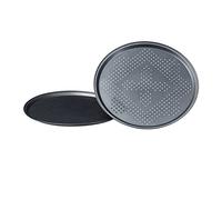 Relaxdays Plaques de cuisson pizza perforées, diamètre 29 cm, cuisine, flammküche, lot de 2, antiadhésif, anthracite