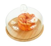 Relaxdays Plat à gâteaux, Couvercle en Verre, Conserve la fraîcheur, HxD : 16x28 cm, Cloche à Fromage en Bambou, Naturel