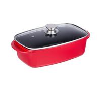 Relaxdays Plat à gratin avec Couvercle en Verre, cocotte 5 L, antiadhésif, pour plaques électriques & au gaz, Rouge