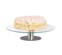 Relaxdays Plat à tarte tournant plateau présentation verre gâteau mariage décoration cuisine Ø 30 cm, transparent