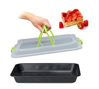 Relaxdays Plat four avec couvercle, transport gâteaux 3 en 1, LxP 40,5x32,5 cm, bord haut, plaque, vert/noir