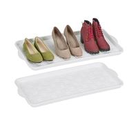 Relaxdays Plateau à Chaussures, Lot de 2, bac égoutteur, pour 3 Paires, 3,5 x 74 x 36 cm, égouttoir Chaussures, Blanc
