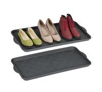 Relaxdays Plateau à Chaussures, Lot de 2, bac égoutteur, pour 3 Paires, HLP : 3,5 x 74 x 36 cm, bac à Chaussures, Gris