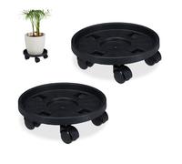 Relaxdays, Plateau à roulettes pour plantes, jeu de 2, d. 30,6 cm, support pour fleurs avec roues, intérieurt, extérieur