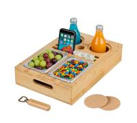 Relaxdays Plateau canapé, pour Une soirée conviviale sur Le canapé, contenants en Acier INOX, Support en Bambou, Nature