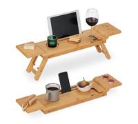 Relaxdays Plateau de Baignoire, en Bambou, Largeur : 70 cm, Pont pour Verre, téléphone, Tablette, à accrocher, Nature