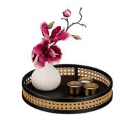 Relaxdays Plateau de Service, Bord surélevé, pour Vos Bougies ou Bijoux, H x D : 5,5 x 30 cm, Noir et Nature