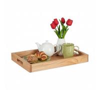 Relaxdays Plateau de Service en Noyer/MDF avec poignées, Rebord Haut, rectangulaire, 55 x 35 x 5 cm Naturel