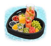 Relaxdays Plateau Flottant cœur pour Piscine, Boissons & Snacks, env. 20x60x60 cm, rotin PE insubmersible, Noir