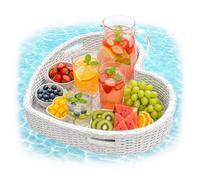 Relaxdays Plateau Flottant en cœur, pour Boissons et Snacks, Environ 20 x 60 x 60 cm, en PE-rotin, insubmersible, Blanc