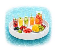 Relaxdays Plateau flottant, plateau de piscine 2 en 1 pour boissons et snacks, env. 20×80 cm, rotin, insubmersible, blan