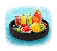 Plateau Flottant Relaxdays 2 en 1 pour Piscine, Boissons & collations, env. 20 x 60 cm, PE-rotin, insubmersible, Noir