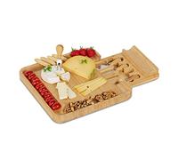 Relaxdays Plateau fromage bambou & lot 4 couverts