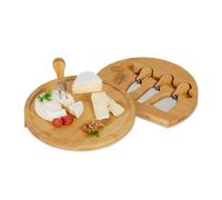 Relaxdays Plateau fromage bambou & lot 4 couverts