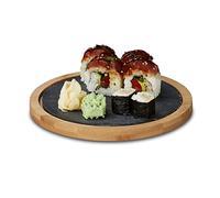 Relaxdays Plateau rond de service à découper en bambou avec plateau en ardoise amovible HxlxP: 1,3 x 19,3 x 19,3 cm, nature