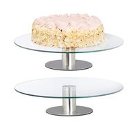 Relaxdays Plateaux à gâteaux avec Pied, lot 2, rotatifs, diamètre de 30 cm, Supports en Verre, Transparent - argenté