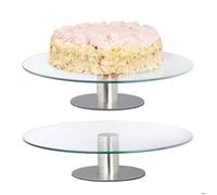 Relaxdays Plateaux à gâteaux avec pied, lot 2, rotatifs, diamètre de 30 cm, supports en verre, transparent - argenté