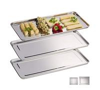 Relaxdays Plateaux de service, Lot de 3, Acier inoxydable, 45,5 x 22 cm, Argenté, lave-vaisselle