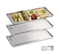Relaxdays Plateaux de service, Lot de 3, Acier inoxydable, 45,5 x 22 cm, Argenté, lave-vaisselle