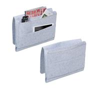 Relaxdays Poche de lit, Lot de 2, en Feutre, Fermeture Auto-agrippante, Pochette Chevet, Rangement canapé, Gris Clair
