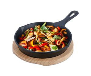 Relaxdays Poêle à frire avec support en bois
