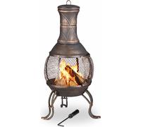 Relaxdays Poêle aztèque jardin bronze tisonnier grille bois pare-étincelles rakes ;