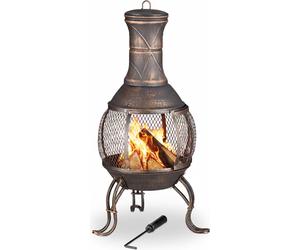 Relaxdays Poêle aztèque jardin bronze tisonnier grille bois pare-étincelles rakes ;