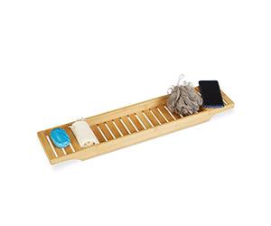 Relaxdays Pont de baignoire en bambou HxlxP: 4,5 x 68,5 x 14,5 cm plateau de bain tablette de baignoire salle de bain, nature, Bamboo