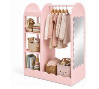 Relaxdays, portant à vêtements pour enfants, avec miroir, 5 compartiments, barre à vêtements, dimensions : 100 x 94 x 38 cm, armoire pour enfants, rose