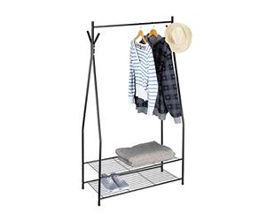 Relaxdays Portant à vêtements SANDRA tringle cintre rangement 2 compartiments rangement chaussures bottes en métal HxlxP: 162 x 90 x 40 cm, noir