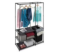 Relaxdays Portant Ouvert, Armoire Pliable, Panier à Linge, Tringle vêtements, penderie Pliante, 180 x 115 x 50 cm, Noir
