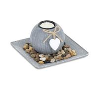 Relaxdays Porte-Bougie avec Plateau et Pierres déco, 15,5 x 15,5 cm, décoration de Table, Salle à Manger, bougeoir, Gris