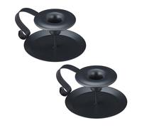 Relaxdays Porte-Bougies avec Anse, Lot de 2, Supports Vintage pour Bougies, H x L x P : 6 x 13 x 10,5 cm, Noir