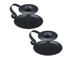 Relaxdays Porte-Bougies avec Anse, Lot de 2, Supports Vintage pour Bougies, H x L x P : 6 x 13 x 10,5 cm, Noir